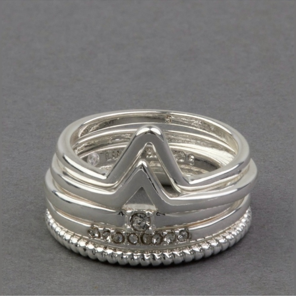 Lucky Brand Silver Chevron Ring Set